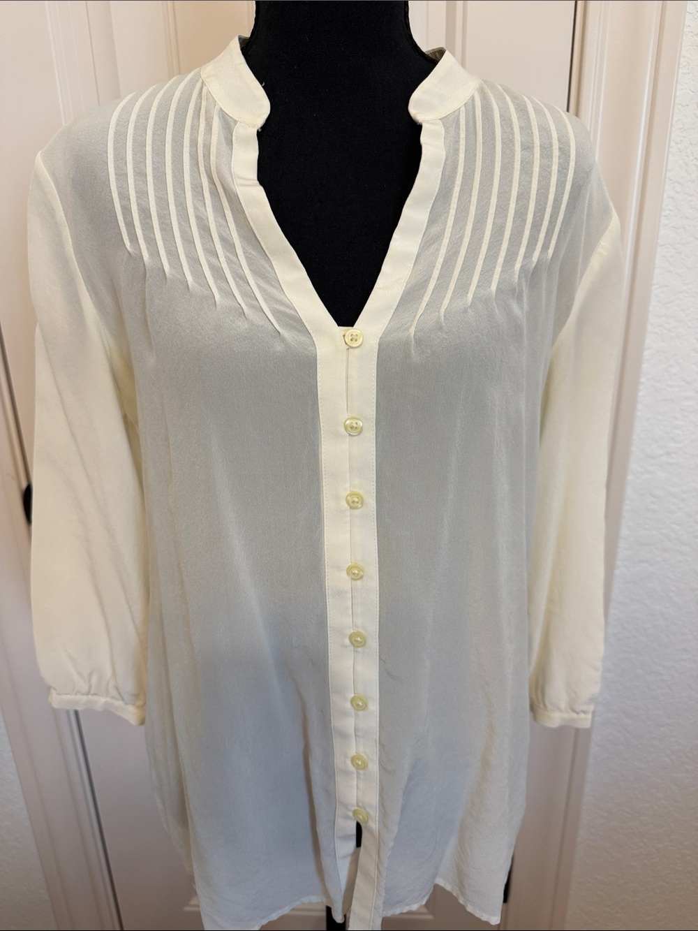 Banana Republic Ivory Pintuck Button-Down Silk Blouse